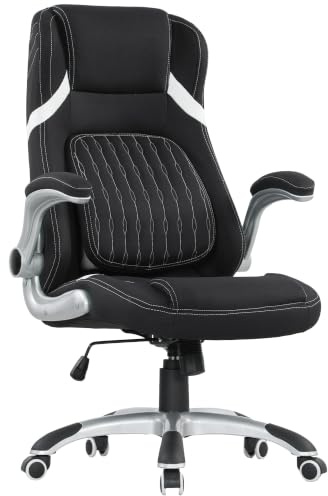 Vinsetto Ergonomic Executive Office Chair Adjustable Lumbar Support Black | Linen-Look Fabric, High Back Computer Desk Chair, Flip-up Armrests, Rocking Function