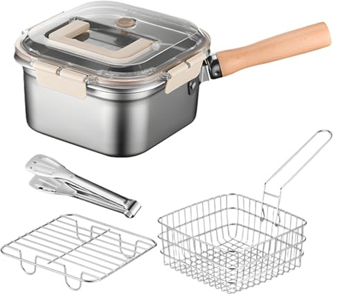 Derwrtup Petite poêle friteuse portable avec panier, friteuse portable pour poissons, ustensiles de cuisine pour extérieur, barbecues, pique-niques et réunions de famille