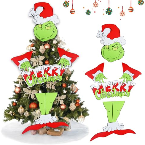 SilverChry Weihnachtselfen-Dekorationen für Weihnachtsbaum 5 Stück, Christbaumschmuck Grinch, Weihnachtsbaumspitze, Baumschmuck, für Feiertags, Weihnachts, Heim und Partydekorationen