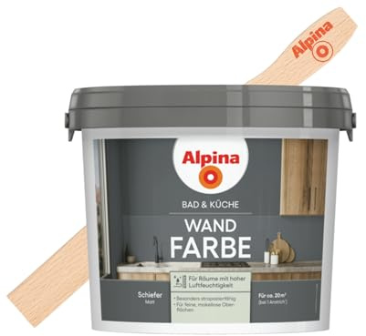 Alpina Bad & Küche Wand-Farbe Schiefer 2,5 Liter mit gratis Rührholz