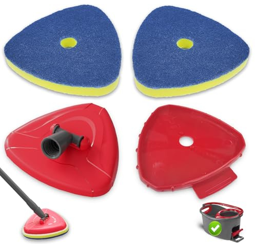 2 Bitar Reservhölje för Vileda Turbo Spin Mopp, Mopp Reservhuvuden med 2 Skrubbsvampar 1 Bas och 1 Adapter för Badrum, Kök, Glas och Olika Hårda Golv