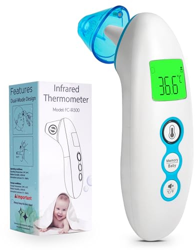 BESTEK Termometro Febbre Doppia Modalità (Frontale/Auricolare),Termometro Neonato per Oggetti, Termometro Digitale Ambiente e con Funzione Neonato 0-36 Mesi