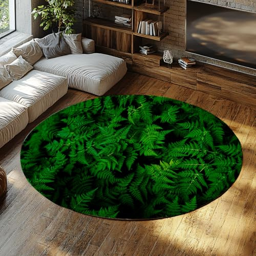 BYLEEHOMED Tappeto rotondo vintage in stile botanico lavabile Felci verde smeraldo Moquette da camera da letto per soggiorno Cucina Ingresso 90 cm