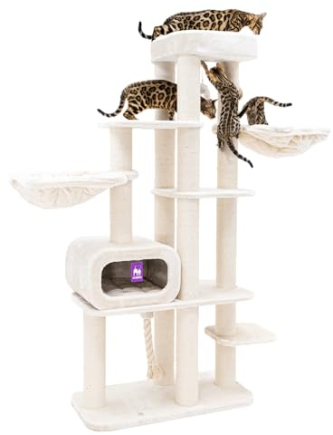 Petrebels Kratzbaum XXL Interstate 199 cm, Maine Coon Kratzbaum groß mit Dicke Ø 12 Sisalstämme, Farbe Beige/Creme