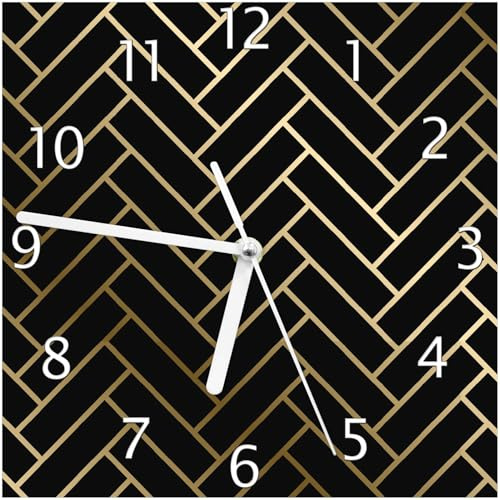 Wallario Design-Wanduhr Elegantes Fischgrätmuster aus Glas, Motiv-Uhr Größe 20 x 20 cm, weiße Zeiger