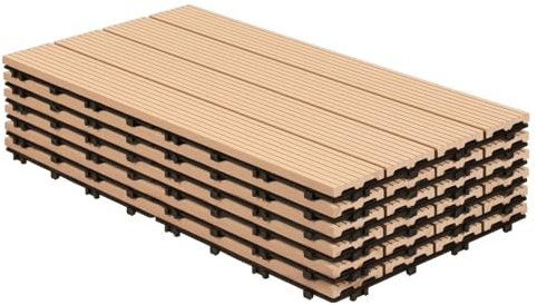 Vkechh WPC Terrassenplatten 30x60 cm in Teakfarbe, 60 Stück (10 m²) mit Klicksystem, Wassergeeignete Terrassenfliesen in Holzoptik, Pflegeleichter Balkonboden