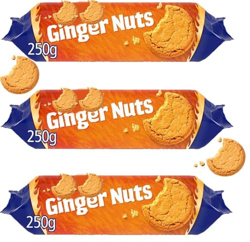 Ginger Nuts Biscuits 250g (3 Pack) – Crunchy Spiced Ginger Cookies, Classic Hard Biscuits, Rich Ginger Flavour, Perfect with Tea & Coffee, Value Pack