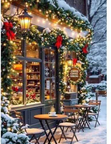 EOBROMD 5D Weihnachts-Café Diamond Painting Erwachsene, Winter Diamant Painting Bilder für Erwachsene Anfänger, DIY Diamant Kunst Malerei Stickerei Set Weihnachten Kreuzstich Bilder Home Dekor 30x40cm
