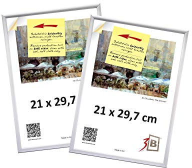 3-B Lot de 2 Cadres FOTO - 21x29,7 (A4) - blanc - cadre photo en plastique, mural et de table, avec verre acrylique