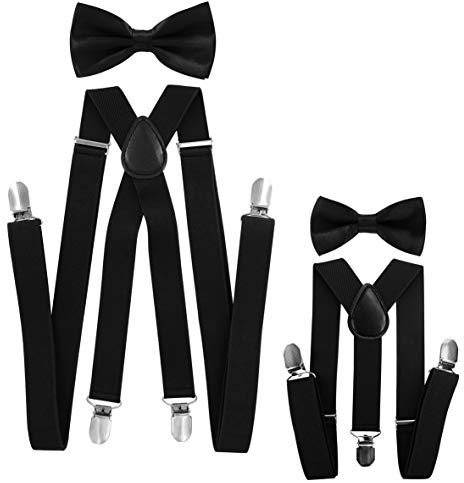 axy® Vater-Sohn Partnerlook Hosenträger mit Fliege Set für Herren-Damen-Kinder (Schwarz (Herren 2,5cm + Kinder Hosenträger Breit 2,5cm))