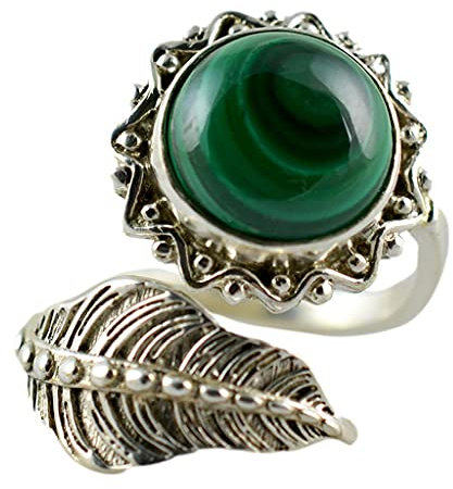 Navya Craft Malachit-Stein-Silberring | 925 Sterling Silber Handgefertigter Statement-Versprechensring für Frauen | Natürlicher Edelstein Boho Schmuck | April, Mai Geburtsstein | Geschenk für Sie