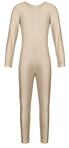 TiaoBug Mädchen Ballettanzug Langarm Ballett Trikot Ganzkörperanzug Kinder Einteiler Jumpsuit Kostüm Overall Elastischer Body Gymnastik Turnanzug Hautfarbe 110-116