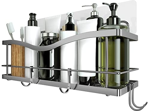 KINCMAX Duschablage ohne Bohren aus Edelstahl- Rostfrei Duschregal Selbstklebend für das Badezimmer mit Haken (Silber)
