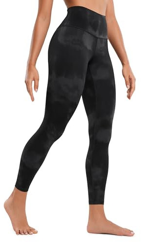 CRZ YOGA Butterluxe Damen High Waist Sport Leggings Blickdicht Yoga Leggins Sporthose Workout Gym Yogahose - 64cm Schwarze Tie-Dye-Blumen 40