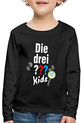 Spreadshirt Die DREI Fragezeichen Kids Logo und Gadgets Kinder Premium Langarmshirt, 110/116 (4 Jahre), Schwarz