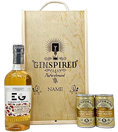 Personalised Ginspired Edinburgh Rhubarb & Ginger Gin Liqueur Gift Set Hamper with Fentimans Tonics - Perfect Present for Valentines Day, Mother's Day, Birthdays, Anniversaries (Pomegranate and Rose)
