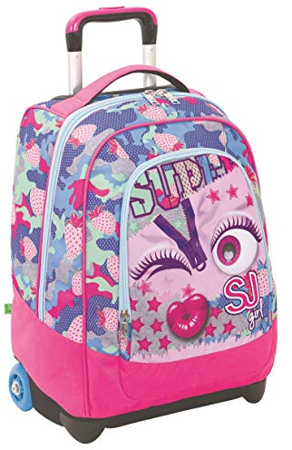 Rucksack mit Trolleyfunktion, 2 in 1, Schulranzen mit Rollen, ab 1. Klasse, für Schule, Gymnasium, Reisen&Freizeit, Mädchen&Jungen, mehrfarbig, Gesicht/Augen