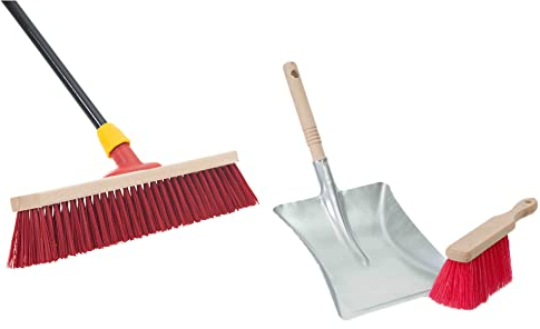 Novaliv Straßenbesen Set 60 cm I Besen und Kehrblech Handfeger Teleskopstiel I Elaston rot I mit Stiel ausziehbar I Industriebesen Kehrbesen Gartenbesen Hofbesen