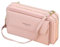 Sacs Femme Pochette Portable pour Téléphone avec Porte Cartes et 2 Fermeture Eclair Femme Portefeuille en Cuir PU avec Longue Réglables Bandoulière (Rose)