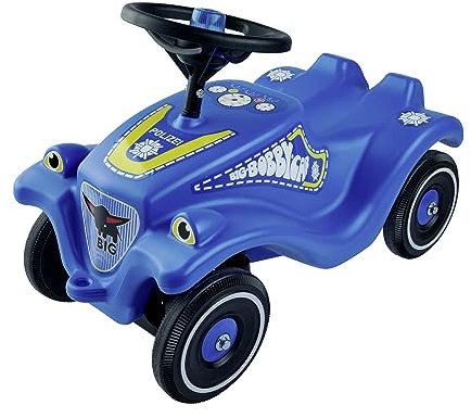 BIG-Bobby-Car Classic Police - Kinderfahrzeug mit Aufklebern im Polizei Design für Jungen und Mädchen, belastbar bis zu 50 kg, Rutschfahrzeug für Kinder ab 1 Jahr, blau