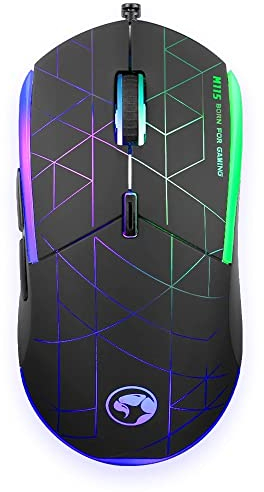 MARVO Scorpion M115 Gaming Maus, USB 2.0, 7 LED Farben, einstellbar bis 4000 DPI, Gaming Grade Optischer Sensor mit 6 programmierbaren Tasten