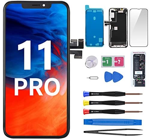 CYKJGS for iPhone 11 PRO Screen Replacement with Ear Speaker Proximity Sensor 5.8 11Pro LCD Display Digitizer 3D Touch Full Assembly Repair Kit with Waterproof Sticker Fixing Tools A2160 A2217 A2215
