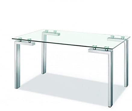 Sdm Mesa de diseño Manhattan Comedor u Oficina, Tiene Las Patas cromadas y el Cristal es Templado de 10 mm. de Espesor con Acabado Transparente. Medida 140 x 80 x 75 cm. de Alto.