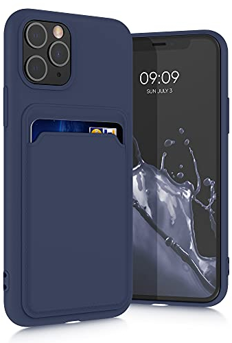 kwmobile Case Compatible with Apple iPhone 11 Pro Case - TPU Phone Cover with Credit Card Holder - Dark Blue