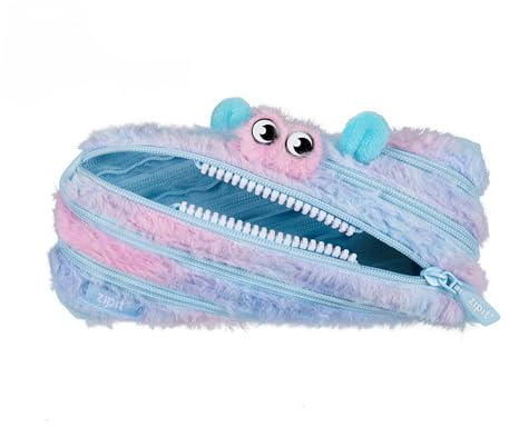 ZIPIT Pelzige Monster-Tasche, eine lange Reißverschlusstasche (Blau und Rosa)