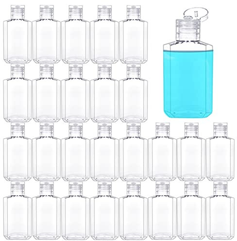 Lot de 40 bouteilles rechargeables en plastique de 60 ml avec bouchon à rabat, flacons de désinfectant pour les mains, format voyage avec bouchon à rabat, récipients réutilisables avec bouchons à