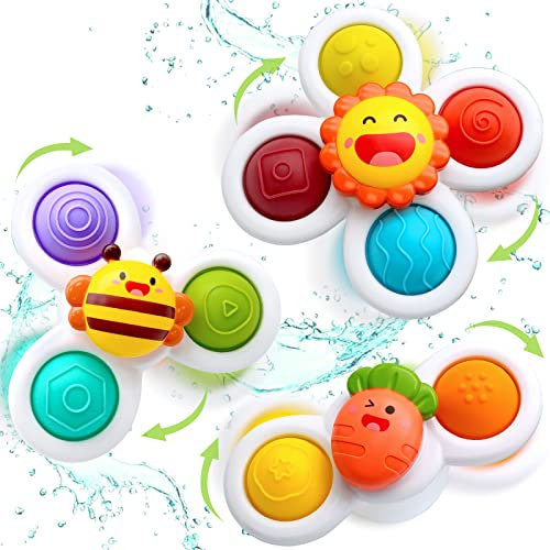 Suction Cup Spinner Toys, Spinners for Babies Bath Sensory Learning Toys for Toddlers 1-3, Baby Bath Toy for Babies 12-18 Months, 1 2 3 Year Old Girl Boy Gifts Idea (3 Pcs)