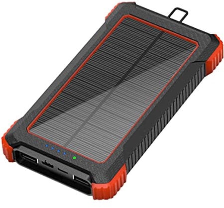 Voiakiu Solar Panel Charger Power Bank,Solar Phone Charger, 10000mAh Solar Powered Charger with Hook - Waterproof USB & Wireless Solar Charging Power Bank with LED Light for Camping/Backpacking