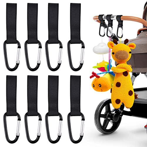 Bekecidi 8 Stück Buggy-Clips Baby Kinderwagen Haken Verstellbare Kinderwagen Tasche Clips Schwarz Kinderwagen Haken Zubehör Wickeltasche Halter für Einkaufstaschen Handtasche Rucksack