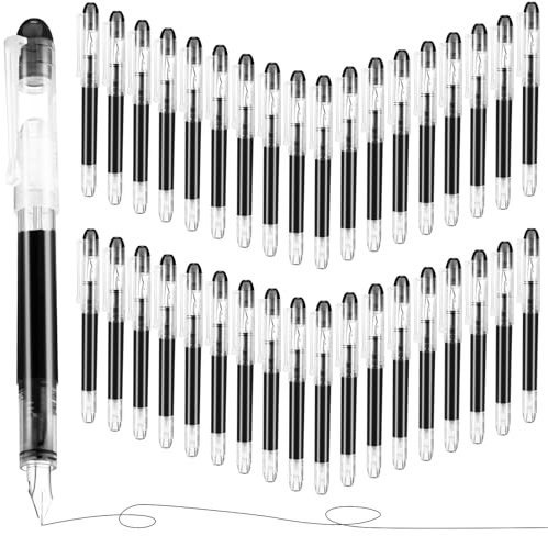 36 Pcs Disposable Fountain Pens Quick Drying Ink Calligraphy Pen Smooth Writing Pens for Journaling Office Supplies Sketching Doodling Beginner Artist Gifts (Black)