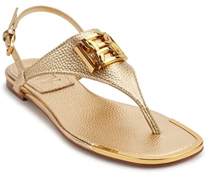 DKNY Damen Raylan Flat Leather Sandal, Gold, 36 EU