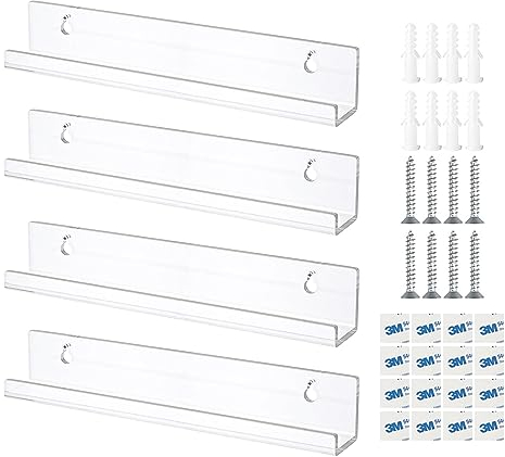 CHEVVY 4 Stück Schallplattenregal Wandhalterung 12 Zoll Durchsichtige Acryl Schallplattenhalter CD Display Ständer mit Schrauben und Doppelseitigem Klebeband Regal Wandhalterung Acryl
