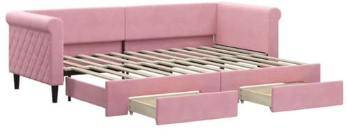 vidaXL Tagesbett, Ausziehbar Schlafsofa mit Schubladen, Bettsofa Gästebett für Schlafzimmer Wohnzimmer, Sofa Bett Ausziehbett, Rosa 80x200 cm Samt