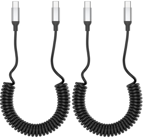 Acecene Cavo a spirale USB C a USB C, 2 pezzi Android Auto 3A Cavo di Ricarica Rapida USB C Cavo di Ricarica per cellulare Cavo di Ricarica USB C per Samsung S23 S22 S21 S20, Xiaomi, Huawei Oneplus