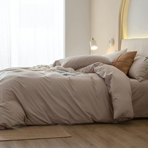 Nayoroom Bettwäsche 135x200 Taupe Khaki Einfarbig Bettbezug Set und Kissenbezug 80x80 cm mit Reißverschluss, Superweiche Gewaschene Microfaser
