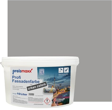 Preismaxx Profi Fassadenfarbe urban colors, bunte Außenfarbe, grau, wolfsgrau, wolf grey 10L, matte, wasserabweisende Aussen-Dispersion, hohe Wasserdampfdurchlässigkeit