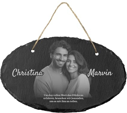 Schiefertafel personalisiert für Paare (oval)| mit Wunschfoto, Wunschnamen und Wunschtext bedruckt | Pärchengeschenk | Dekogeschenk | nachhaltige Geschenkidee