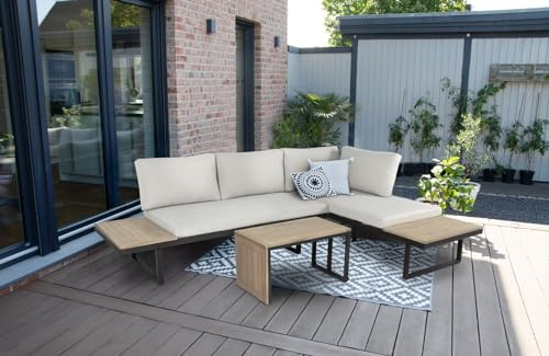 bellavista Eck-Lounge Cella - Loungeecke - Loungemöbel-Gruppe 3 teilig - Gartenlounge - Gartenmöbelgarnitur - Akazienholz - pulverbeschichteter Alurahmen - inkl. Sitz- und Rückenkissen