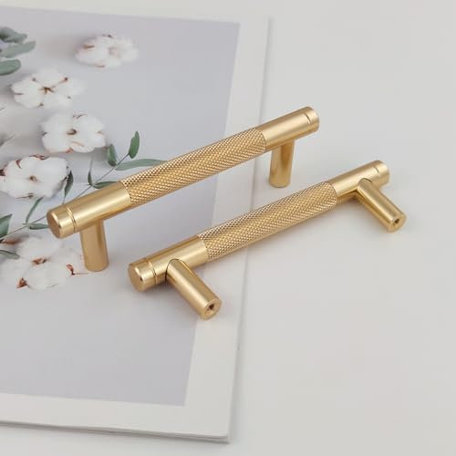 Pexintek 6 Tiradores Dorados Modernas para Muebles, 96mm Distancia entre Agujeros Manijas de Cómoda, Pomos Vintage para Armarios de Cocina, Guardarropas, Cajones (Dorado)