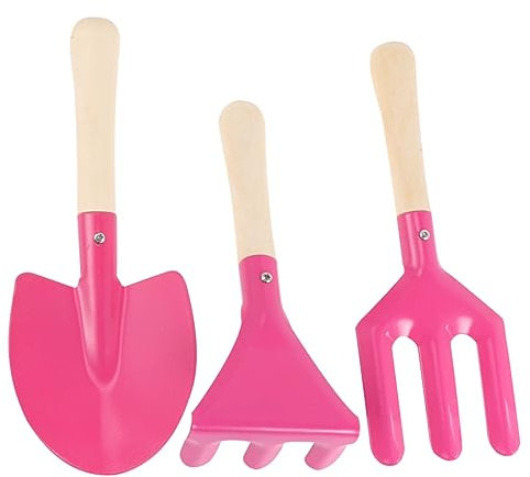 VICASKY 3St Gartengeräte für Kinder Werkzeuge Minigarten Kindermetall Schaufelschaufel Kinderspielzeug Mini-Rechen-Kit Topfpflanze Strandschaufel Mini-Schaufel einstellen Suite Bambus Rosa