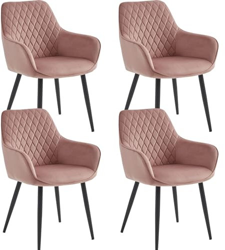 Colenis Esszimmerstühle, 4er Set für Küche, Wohnzimmer, Schlafzimmer, Küchenstühle mit Armlehnen Metallbeinen, gepolsterte Sitzfläche aus Samt, bis 120 kg belastbar, Rose - Beverly