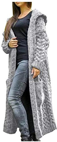 SYDUZAX Long Cardigans for Women UK Cable Chunky Knit Cardigan Maxi Long Sleeve Hooded Knitted Sweater Coats Casual Open Front Jumper with Pocket Solid Oversized Longline Jumpers Knitwear