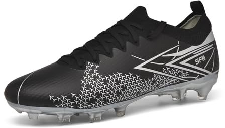 Supnumu Zapatos de fútbol para hombre, para exteriores, AG/FG, zapatos de fútbol profesionales, ligeros, transpirables, para jóvenes y niños, Negro, 42.5 EU