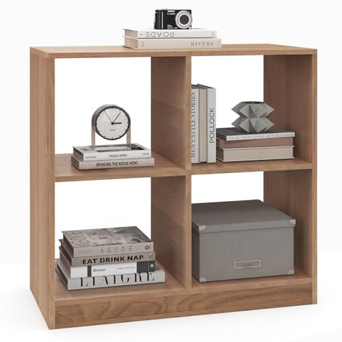 GIANTEX Bücherregal mit 4 Fächern, offenes Würfelregal mit Anti-Kipp-Kits, Raumteiler Standregal Holz, freistehendes Aktenregal, Ablageregal Aufbewahrungsregal, einfache Montage, 73x33x75 cm (Natur)