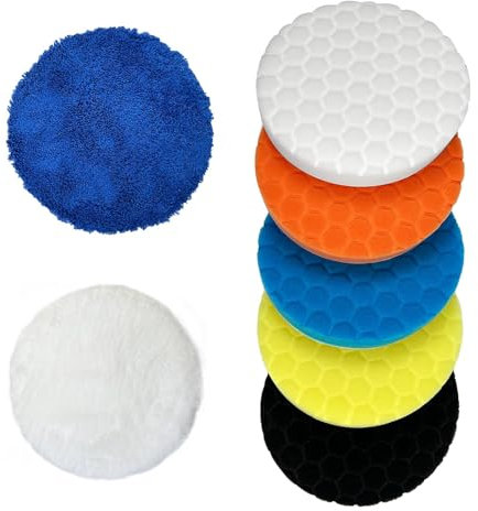 Polierschwamm, 7 Stück Polierschwamm 150mm Klett Polierpad Auto Politur Schwamm Polierschaum Set für Exzenter Poliermaschine Schleifmaschine - Auto polieren Profiset