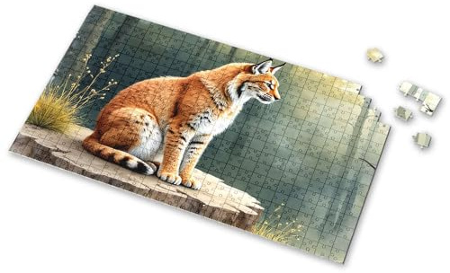 Puzzles für Kinder im Alter von 4–6 Jahren, ein majestätischer Luchs, der auf einem Baumstumpf in einem nebligen Wald sitzt, Bilderpuzzle, 4 Jahre altes Mädchen, Geburtstagsgeschenke, Puzzlebrett (500